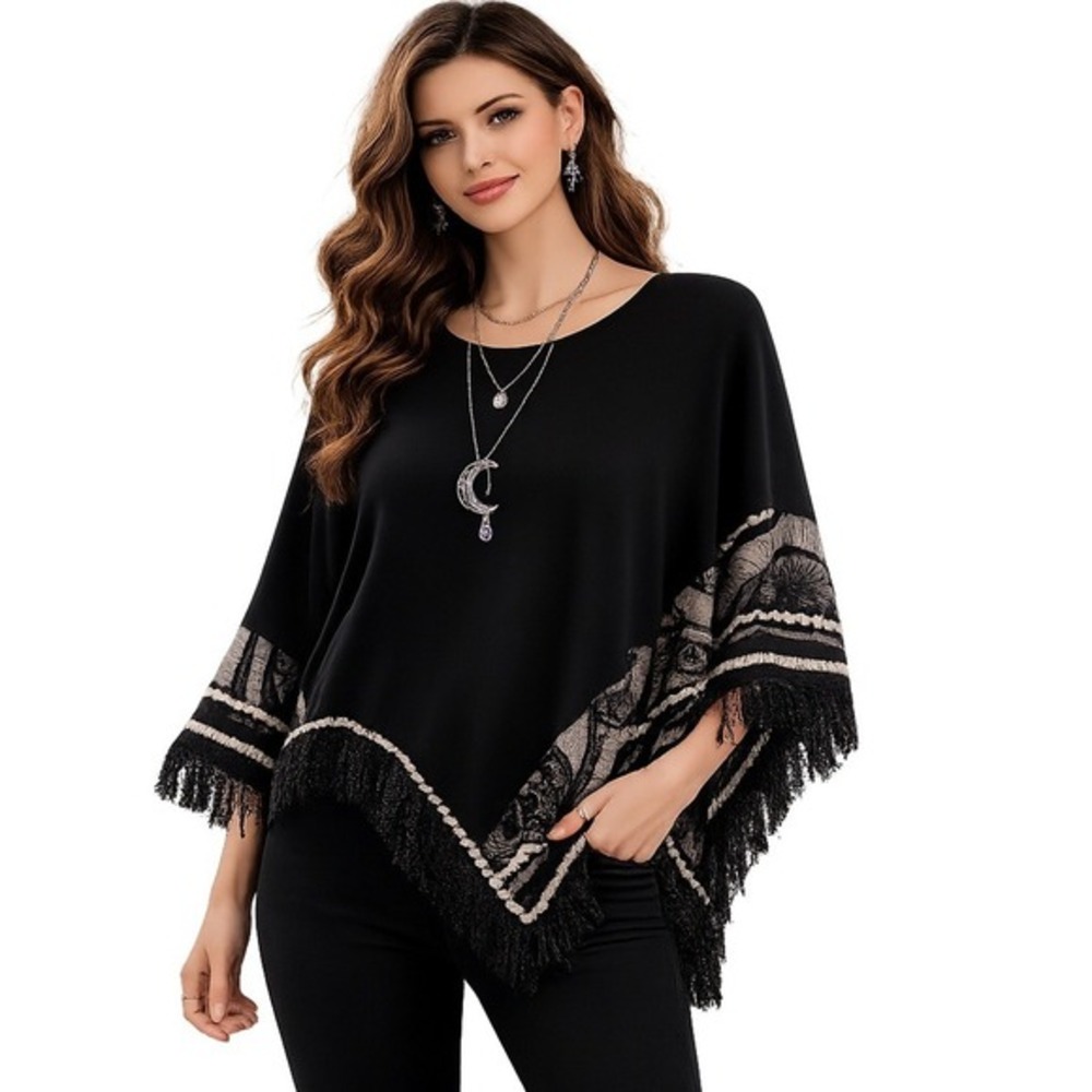 Dor Dor‎ Couture Witchy Whimsigoth One Sleeve Sweater Women M Black Lace Overlay